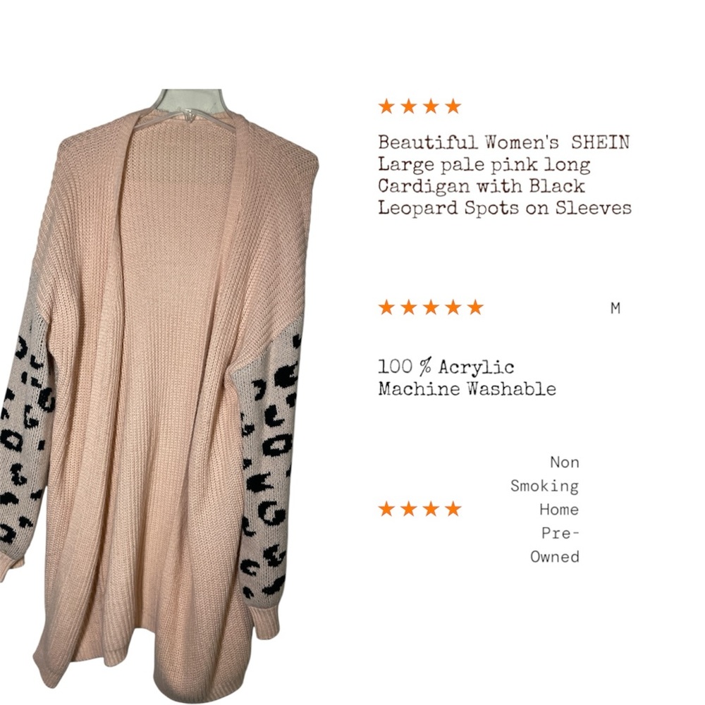 SHEIN Light Pink Cardigan with Black Animal Print Sleeves